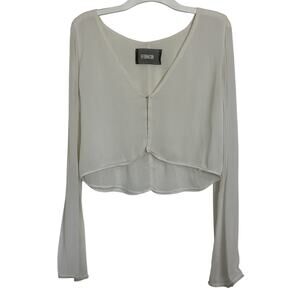 Reformation White Cropped Long Sleeve Top Size XS Boho Sheer Peasant Renfest